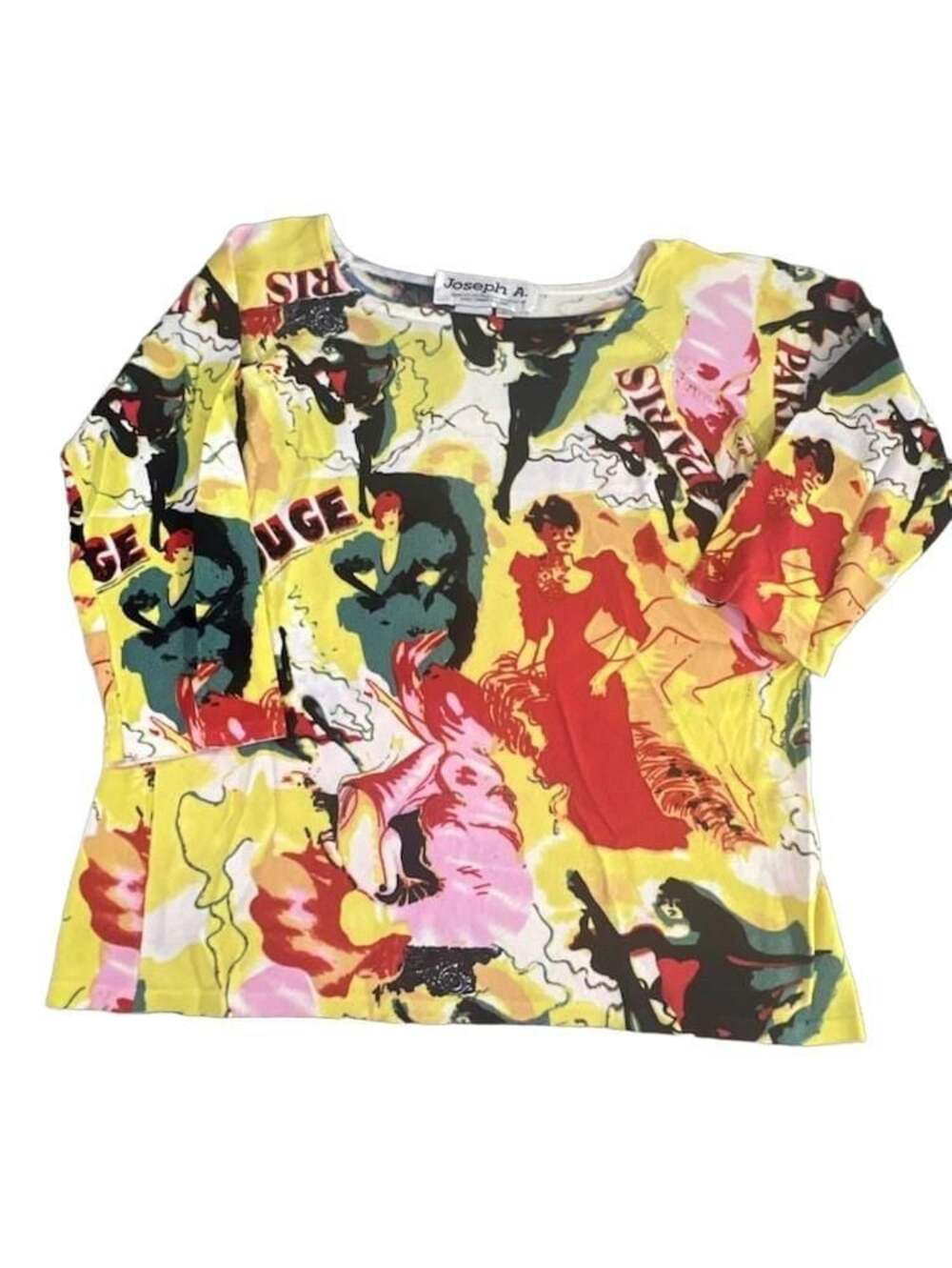 Joseph A. Paris Poster Graphic Print Lightweight Long Sleeve Knit Top Size M